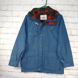 VINTAGE WOOLRICH WOMENS WOOL PLAID LINED FULL ZIPPER JACKET WITH HOOD MED